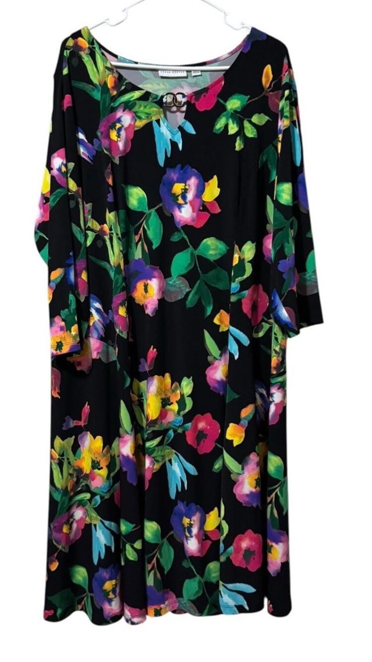 Susan Graver Floral Dress Liquid Knit A-line Keyhole Women Size 2X Stretch City